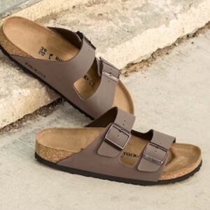 Birkenstock Two-Buckle Slide Sandals in Arizona, Stone